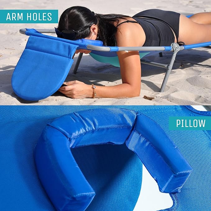 Ostrich Ladies Comfort Lounger Portable Reclining Outdoor Patio Beach Lawn Camping Pool Tanning Chair with Chest Support, Ocean Blue
