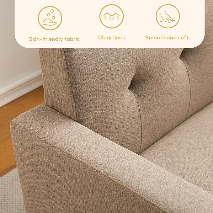 HUIMO Fabric Accent Chair, Mid Century Modern Chair, Button Tufted Living Room Chairs Easy to Install, Upholstered Comfy Sofa Chair for Bedroom Study Office Reading Corner (Brown)