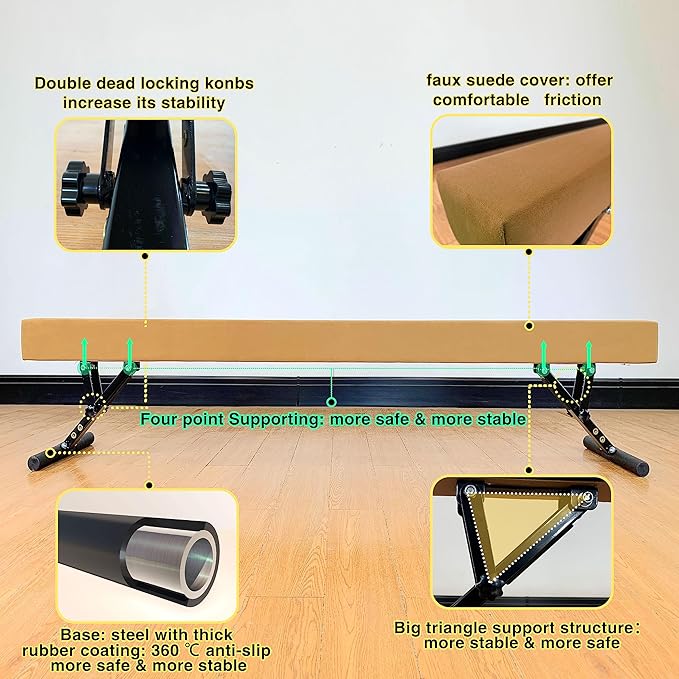 MARFULA Adjustable Balance Beam 8 ft Gymnastic Beam Adjustable Height for Kids and Teenage of All Gymnastic Levels, Gymnastic Training Beam Gymnastic Equipment for Athlete Home and Gym Club Use
