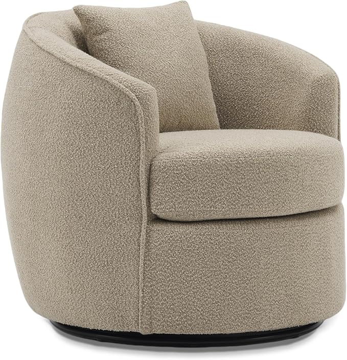FaFaSoGoodFa Swivel Accent Chair Set, Modern Upholstered Boucle Barrel Arm Chairs with Pillow for Living Room, 360 Degree Round Swivel Sherpa Armchair with Round Base for Bedroom Club (2, Light Brown)