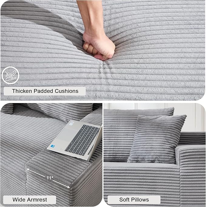 105" Cloud Modular Sectional Couch with L-Shape Chaise, Upholstered Corduroy Couches for Living Room, No Assembly Required Deep Seat Boneless Sofa