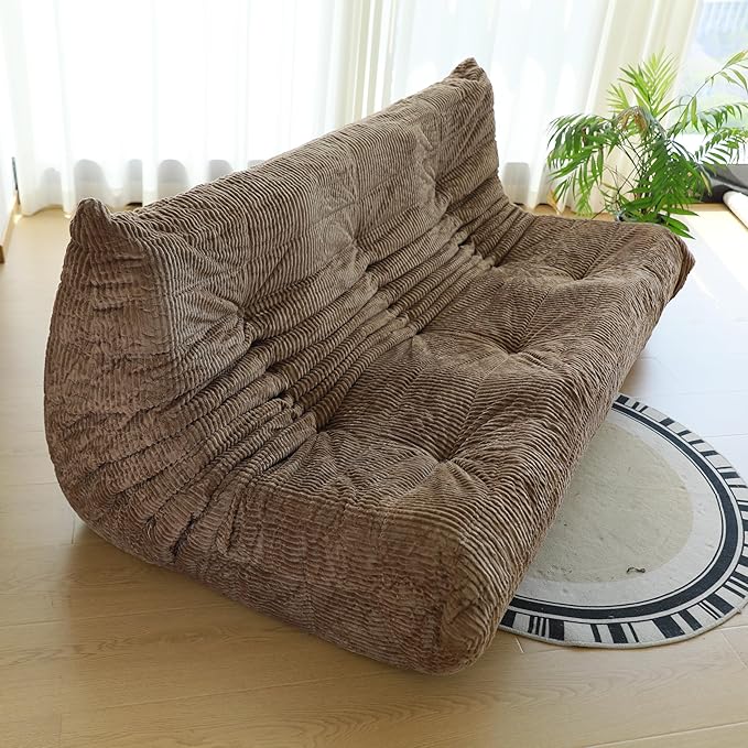 Fireside Loveseat Mid-Century Armless Sofa — Twin-Size Floor Lounger in Soft Premium Corduroy, Foam-Filled Accent Chair for Living Room or Bedroom (Brown, Three Seater)