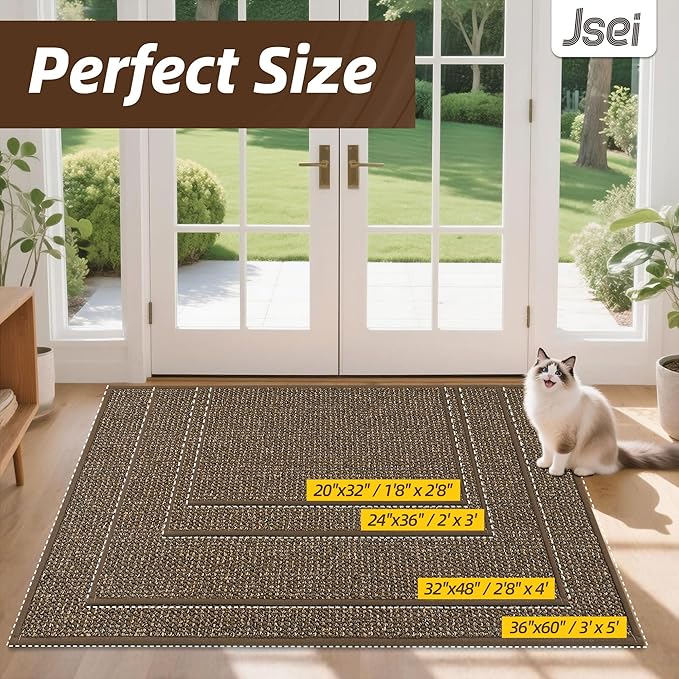 JSEI Dirt Trapper Door Mat 24"x36" Non-Slip Washable Entrance Mat, Dog Doormats, Absorbent & Fade-Resistant Floor Mats, Low Profile Welcome Mats for Entryway, Front Door, and Inside Entrance, Brwon