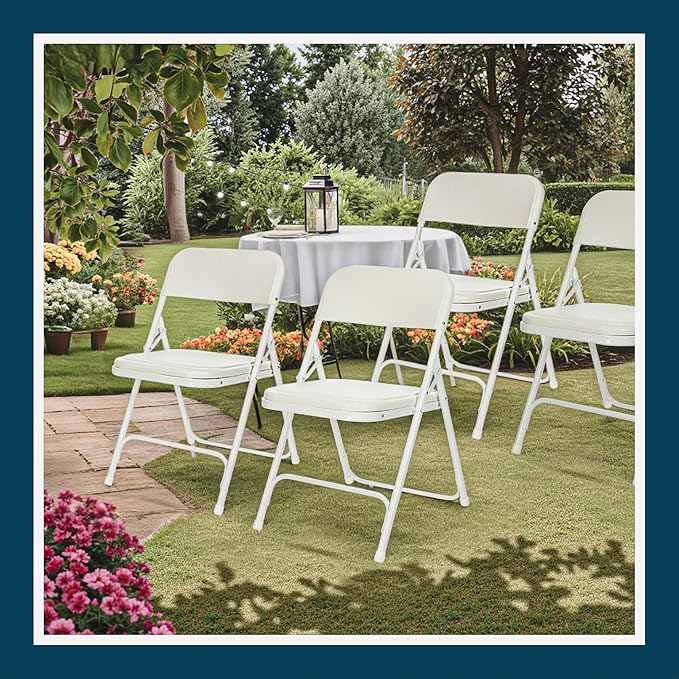 OEF Furnishings OEF800 Series Premium Heavy-Duty Plastic Folding Chairs, Lightweight, Durable Seating for Indoor and Outdoor Use, 500 lb Capacity (4-Pack, Ivory Plastic with White Frame)