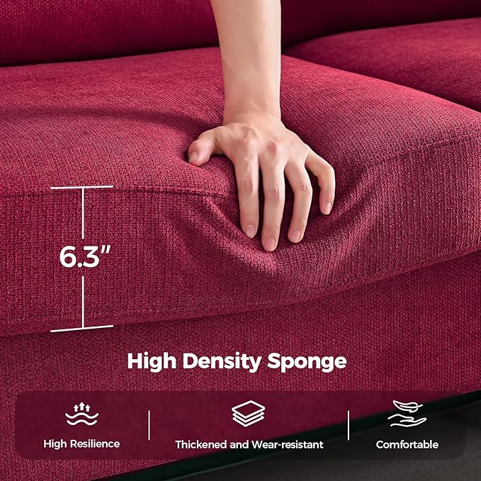 COPIAE 91 Inch Lawson Sofa with Extra Deep Seats Oversize, Mid-Century 3-Seat Sofa Couch, for Living Room, Apartment, Lounge, Red