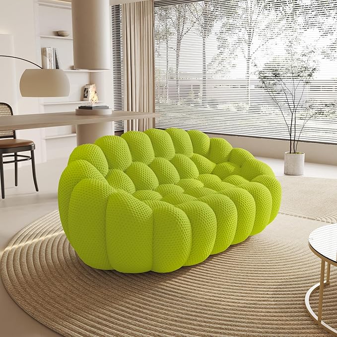 WJShome 79" Bubble Sofa, Modern Loveseat Sofa,2 Seater Accent Chair,Comfy Curved Couch,Lazy Floor Couch,No Assembly Required Curved Couch for Living Room, Office(Lemon Green)