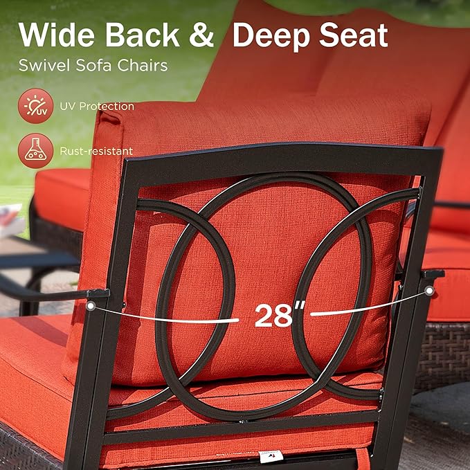 PHI VILLA Outdoor Wicker Chairs Sofa of 2, All Weather High Back Rattan Chairs 2 Seats with Comfy Cushions for Porch Deck