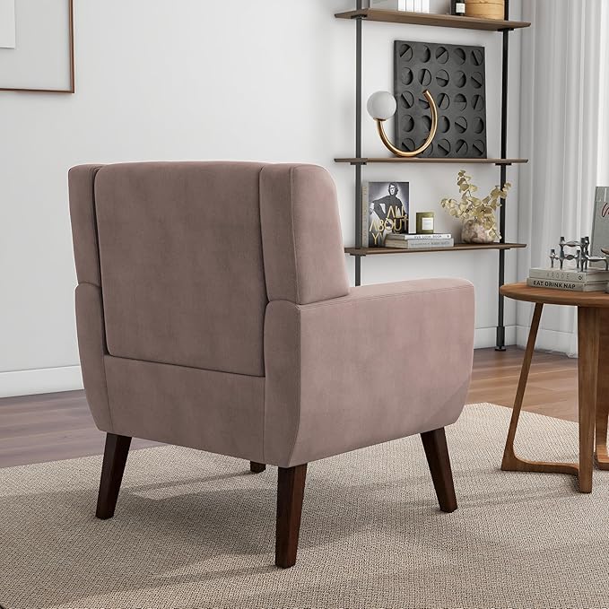 DREAMSIDEA Accent Chair, Modern Velvet Arm Chair for Living Room, Bedroom, Comfy High-Resilient Sponge Reading Chair for Small Spaces （Velvet Silk Pink, Set of 1