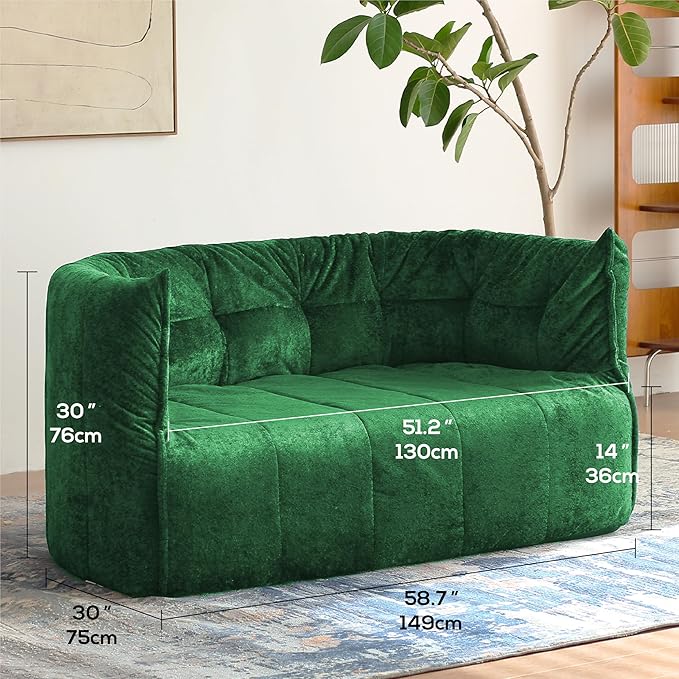 N&V Mid Century Brigantin Deep Relaxation Sofa, Soft Premium Chenille, for Living Room Bedroom and Office (Green, Single)