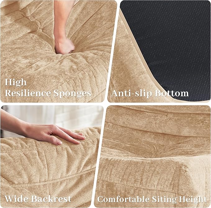 HABUTWAY Bean Bag Chair, Giant Bean Bag Chairs for Adults, Loveseat Fireside Chair, 2 Seater Lazy Bean Bag Sofa Memory Foam Couch for Living Room, Bedroom, Office (Khaki)