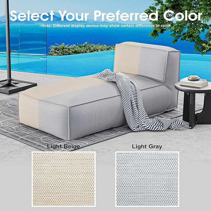 OPEAK Outdoor Bean Bed Chair Sun Lounger, Outdoor Couch Sofa for Patio & Pool, Foam Filling Day Bed Furniture, Comfy Lazy Sofa for Outside, Water-Resistant Seating Lounge Chair, Light Beige