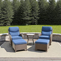 moosprr Luxury Outdoor Furniture Set with 6-Inch Thick Cushion, High Back Swivel Patio Chairs with Ottoman & Side Table, Outdoor Wicker Swivel Bistro Set for Porch, Yard, Deck, Poolside, Brown/Blue