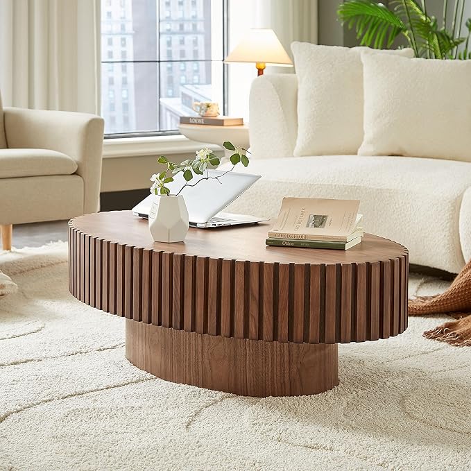 KEVINSPACE Coffee Table Oval 43.7" Wood CoffeeTable for Living Room Farmhouse CoffeeTable Mid-Century CoffeeTable Modern Sofa SideTable Home Furniture Small Space Office Apartment Walnut