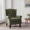 DREAMSIDEA Accent Chair, Upholstered Armchair with Button Tufted High Back & Solid Wood Legs, Comfy Wingback Reading Single Sofa Chair for Small Spaces, Living Room, Bedroom-Green, Set of 1
