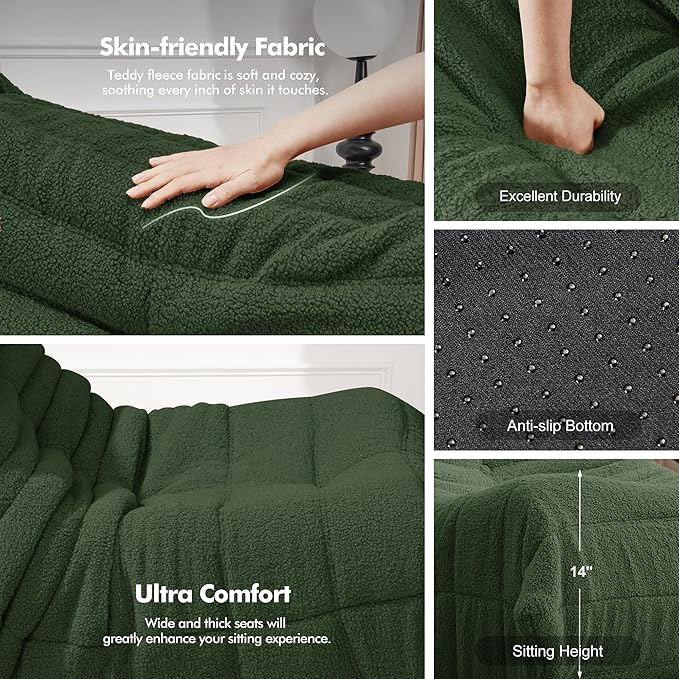 Bean Bag Chair Big Sofa Beanbag Chair for Adults Fireside Chair Bean Bag Lounger with Memory Foam Filled for Home,Apartment or Gaming Venue(Green Teddy)