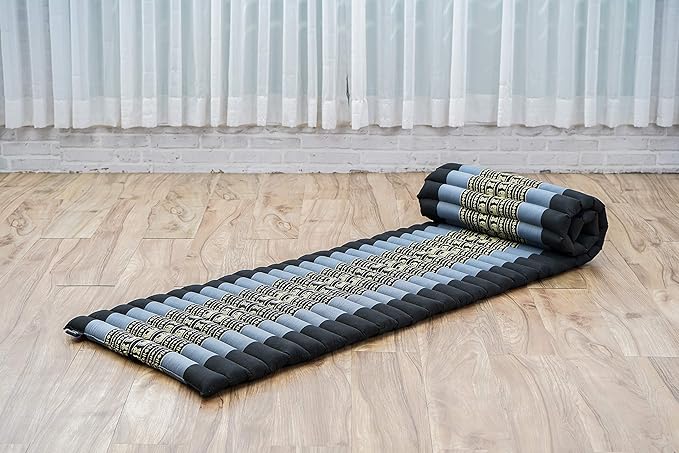 Leewadee - Foldable Floor Mattress - Japanese Roll Up Futon -Trifold Tatami Mat- Guest Floor Bed - Camping Mattress - Thai Massage Mat, Kapok Filled, 75 x 20 inches, Blue