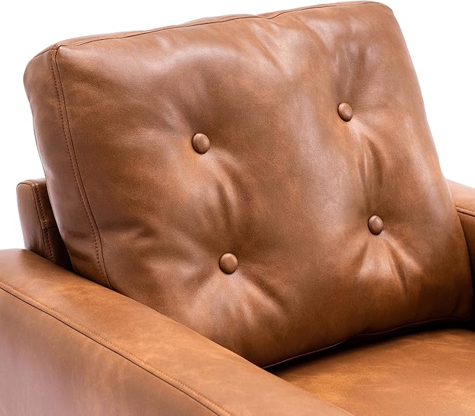 VESCASA Tufted Accent Arm Chair with Wood Legs, PU Faux Leather Comfy Upholstered Single Sofa, Mid Century Modern Side Club Leisure Chair for Reading/Living Room/Bedroom, Caramel