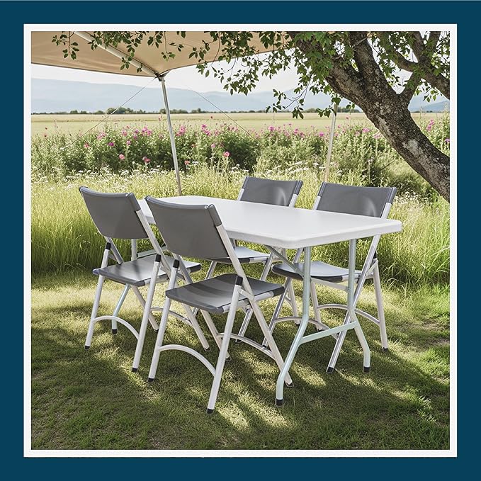 OEF Furnishings OEF600 Series High Back Folding Chairs, Blow-Molded Polyethylene Commercial-Grade Seating for Indoor and Outdoor Use, 500 lb Weight Capacity, 4-Pack (Charcoal Gray)
