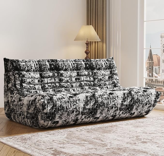 Bean Bag Chair, Fireside Chair, Large Bean Bag Chair for Adults, Bean Bag Chairs for Teens with High-Resilience Foam, Non-Slip Base Floor Lounge Sofa,Living Room (Cross White-Black, 3-Seater)