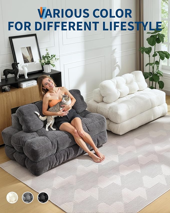 Garvee Folding Sofa Bed, Convertible Sleeper Chair with Pillow Foldable Mattress with Back Support, Boneless Fold Out Chair Bed Comfy Floor Sofa Lounge for Living Room, Bedroom, Dark Gray, Full