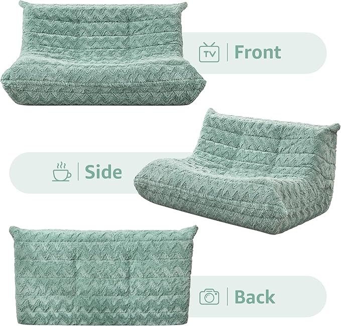 Bean Bag Chairs for Adults Giant Bean Bag Chair Memory Foam BeanBag Chair Bean Bag Sofa with Filler Faux Fur Fireside Beanbags Lazy Sofa for Living Room Bedroom Office (Green Chevron, Loveseat)