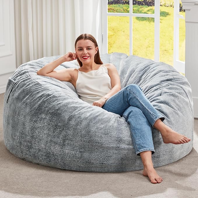 Hobestluk Bean Bag Chairs Giant Beanbag Chair with Filler, Memory Foam Bean Bags with Fluffy & Machine Washable Cover, Bean Bag Chairs for Aduts for Living Room, Bedroom (Grey, 4FT - 44” x 44” x 24”)