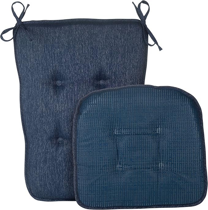 Klear Vu Embrace Rocking Chair Cushions for Living Room, Nursery, or Home Office, Tufted and Non-Slip Pads, 2 Piece Set, Seat 16"x15" and Seat Back 24"x17", Blue