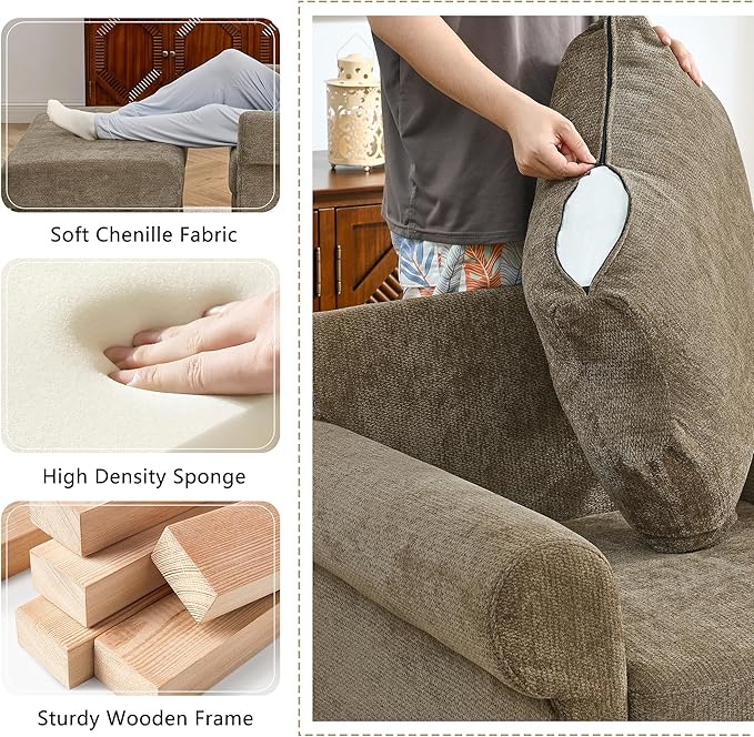 35.82" Accent Chair with Ottoman Set Upholstered Living Room Chairs for Reading Chair with Chaise Lounge Chairs Indoor, Comfortable Armchair for Bedroom (Brown, 35.82")