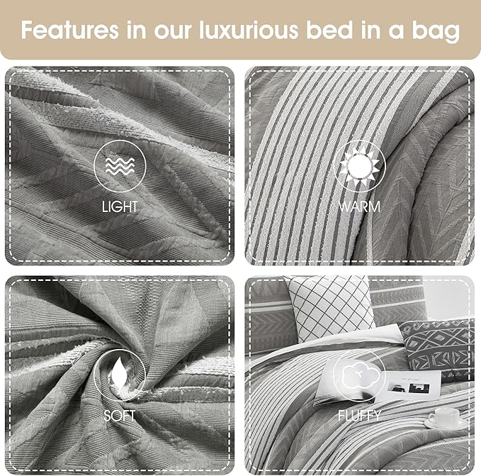 Grand Avenue Cotton King Size Comforter Set, 6 Piece, Grey Geometric Jacquard Bedding Set, Bedskirt, Pillows & Shams, Home Decor
