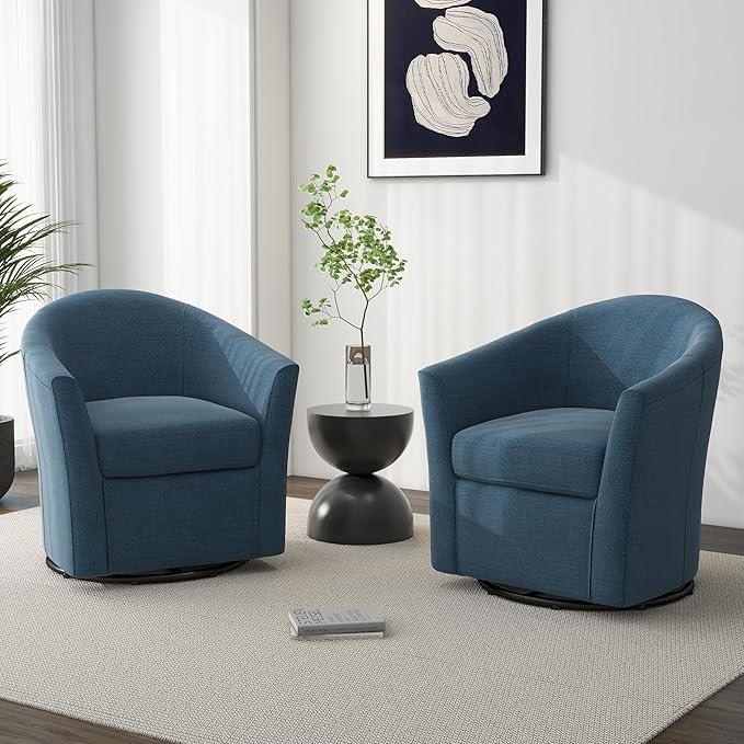 DREAMSIDEA Swivel Accent Chair Armchair, Modern Round Single Sofa Seating Comfy Reading Barrel Chairs for Living Room Bedroom (Blue, Set of 2)