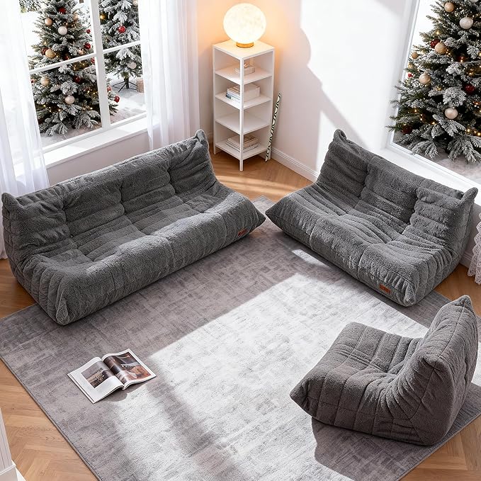 Bean Bag Loveseat Chair Big Sofa Beanbag Chair for Adults Fireside Chair Bean Bag Lounger with Memory Foam Filled for Home,Apartment or Gaming Venue（DGY Teddy）