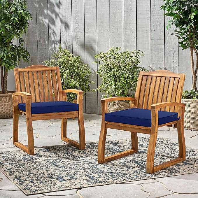 Outdoor Chair Cushions 19 x 19 Inch Waterproof Patio Chair Cushions with Tie 5 Year Color Fastness Thick Outdoor Seat Cushion for Garden Lawn Patio Furniture Navy Set of 2