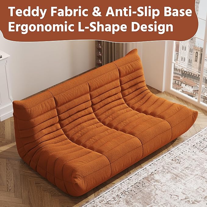 Bean Bag Chair, Fireside Chair, Large Bean Bag Chair for Adults, Bean Bag Chairs for Teens with High-Resilience Foam, Non-Slip Base Floor Lounge Sofa,Living Room (Orange, 3-Seater)