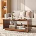 Coffee Table with Storage, Mid Century Modern, Rectangle Cocktail Tea Table, Farmhouse Wood Coffee Table for Living Room, Home Office (Walnut)