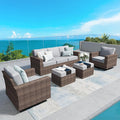 SUNSHINE VALLEY Swivel Glider 5 Piece Outdoor Furniture Set with Swivel Chairs, Wicker Patio Furniture with 4.92" Wide Armrest, 26.3" Deep Seating and 5.5" Thick Cushions, Grey