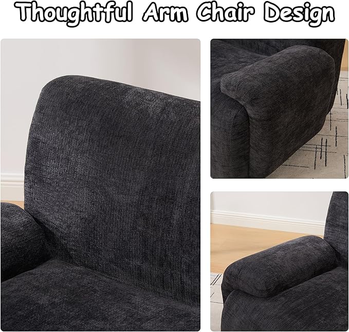 Boneless Chair, 42" W Oversized Single Sofa Chair for Living Room, Chenille Cloud Comfy Chairs, Foam Couch Armchair for Bedroom, Apartment, Office. Reading, No Assembly(Black)