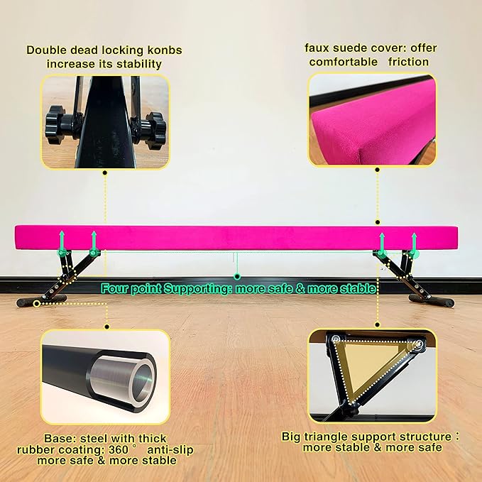 MARFULA Adjustable Balance Beam 8 ft Gymnastic Beam Adjustable Height for Kids and Teenage of All Gymnastic Levels, Gymnastic Training Beam Gymnastic Equipment for Athlete Home and Gym Club Use