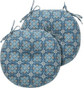 Magpie Fabrics Outdoor Round Bistro Seat Cushions with Ties, 15"x15"x4" Set of 2, Tufted Waterproof Barstool Chair Pads for Patio Home Garden Office, Morgan Medal Print