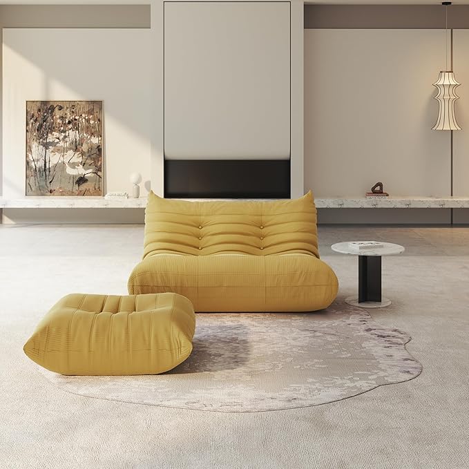 Bean Bag Chair for Adults, Fireside Chair Lazy Floor Sofa, Modern Corduroy Fabric Caterpillar Sofa Couch, Armless Foam Lounger Tatami Recliner Bean Bag Couch for Living Room Bedroom Dorm Office
