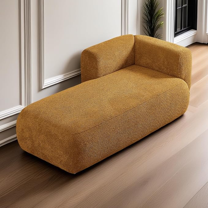 ZEKOKO Boucle Chaise Lounge Chair Indoor Comfy Fluffy Lounge Sofa Upholstered Chaise Lounge Modern Lounge Chair Indoor for Living Room Bedroom Office (Left Hand, Orange)