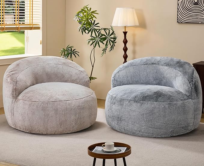 Hobestluk Bean Bag Chair Giant Bean Bag Chairs for Adults Big Bean Bag Chair with Memory Foam Filler Adults Large Beanbag with Faux Fur Cover for Bedroom (Plush Brown,Oversize)