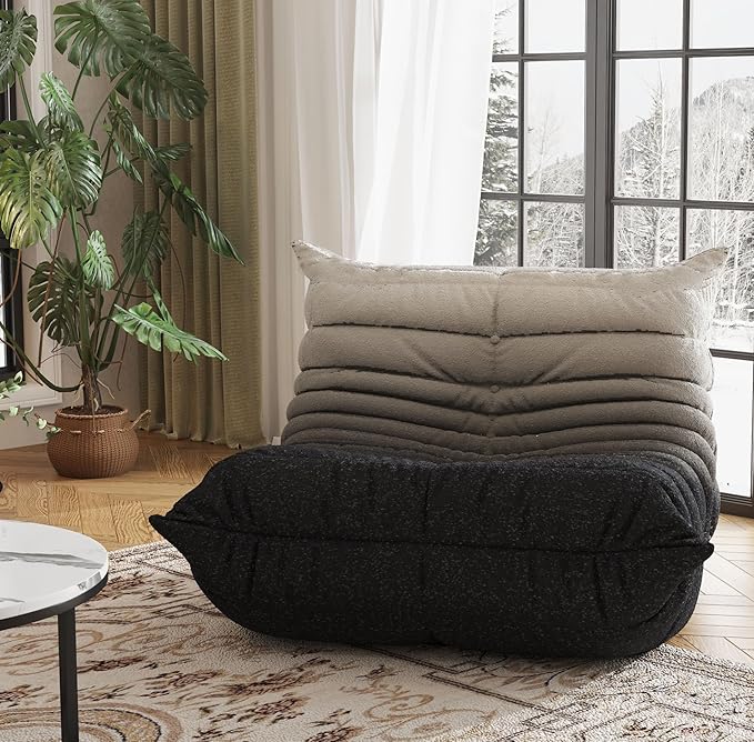 Bean Bag Chair, Fireside Chair, Large Bean Bag Chair for Adults, Bean Bag Chairs for Teens with High-Resilience Foam, Non-Slip Base Floor Lounge Sofa,Living Room (Gradient White-Black, Single)