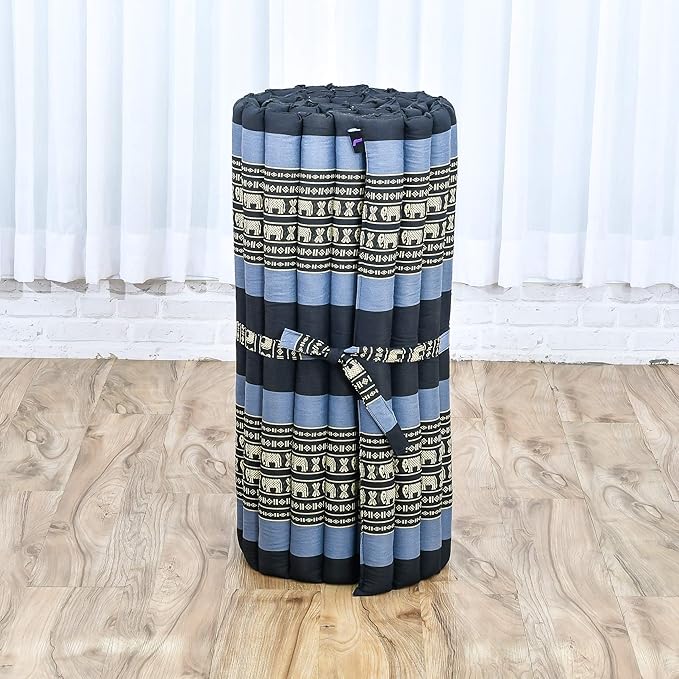 Leewadee - Foldable Floor Mattress - Japanese Roll Up Futon -Trifold Tatami Mat- Guest Floor Bed - Camping Mattress - Thai Massage Mat, Kapok Filled, 75 x 28 inches, Blue