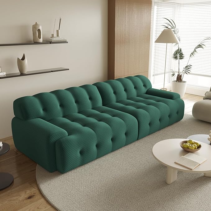 Oversized Loveseat Sofa, 3D Mesh Fabric Comfy Sectional Cloud Sofa Couches, Curved Couch for Living Room, Office, Apartment,No Assembly Required (Green, 102.4")