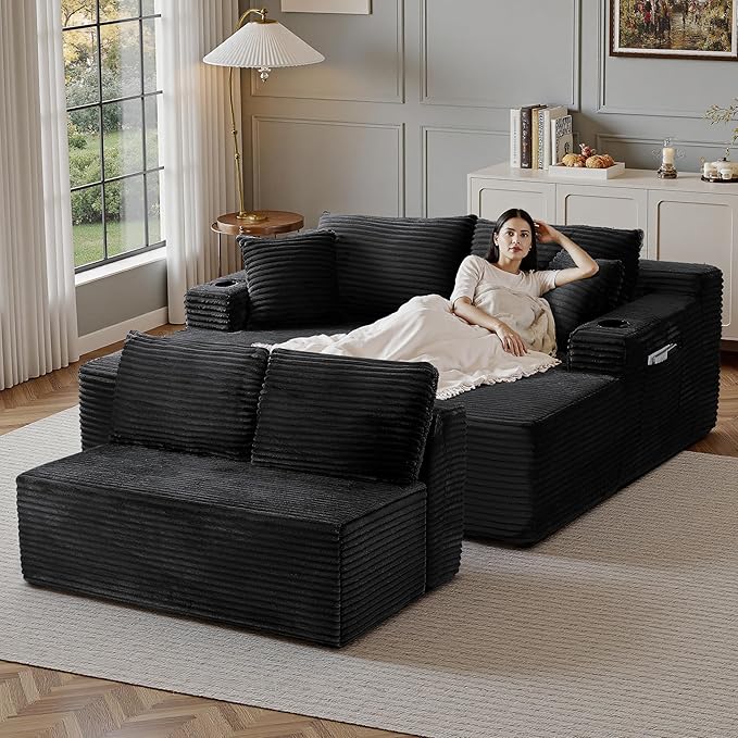 133" Sectional Couches for Living Room Cloud Couch Sofa with L-Shape Upholstered Boneless Couchs Modern Modular Sectional Couch with Chaise (Black, 133" W+U Facing Chaise)