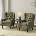 DREAMSIDEA Accent Chair, Upholstered Armchair with Button Tufted High Back & Solid Wood Legs, Comfy Wingback Reading Single Sofa Chair for Small Spaces, Living Room, Bedroom (Green, Set of 2)