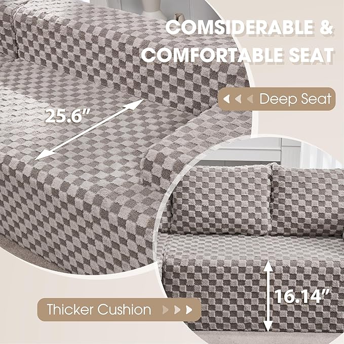 Modular Sectional Sofa Couches L-Shape Couch 3 Seat Modular Sofa Memory Foam Sectional Couches for Living Room, Cloud Couch with Oversized Chaise (Grey Check, 96" Left Facing Chaise)