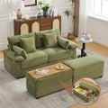 75" Corduroy Loveseat with Storage Ottoman & USB, Cloud Deep Seat Couch with Convertible Ottoman Coffee Table, Double Chaise Lounge for Living Room, Green