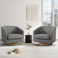 Swivel Barrel Chair, Modern Round PU Leather Accent Armchair for Living Room, Bedroom, Oversized Comfy Club Reading Chairs for Adults (Fabric Grey, Set of 2)