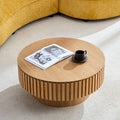 31.49'' Round Wood Coffee Table with Storage for Living Room, Modern Handcraft Drum Coffee Table, Circle Wooden Table for Small Space Apartment (Ash, Ø31.49 x 13.77 with Storage)